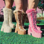 Autumn and Winter Thick Bottom 40-43 Large Hairy High Heels Tall Women's Boots 111