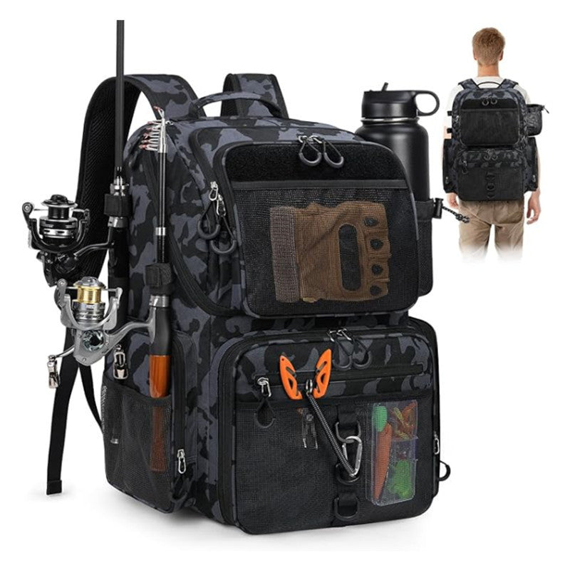 Camouflage fishing gear backpack fishing bag with fishing rod holder kettle fishing gear 158