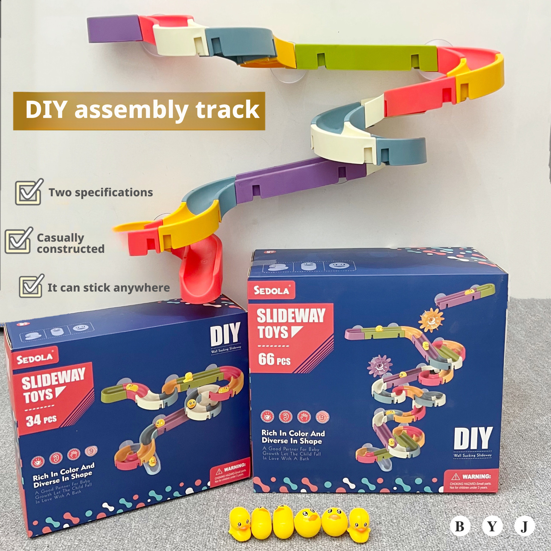 Assembling Track Ball Building Blocks Duckling Rotation Fun Baby Bathroom Water Play Slide Toy 192