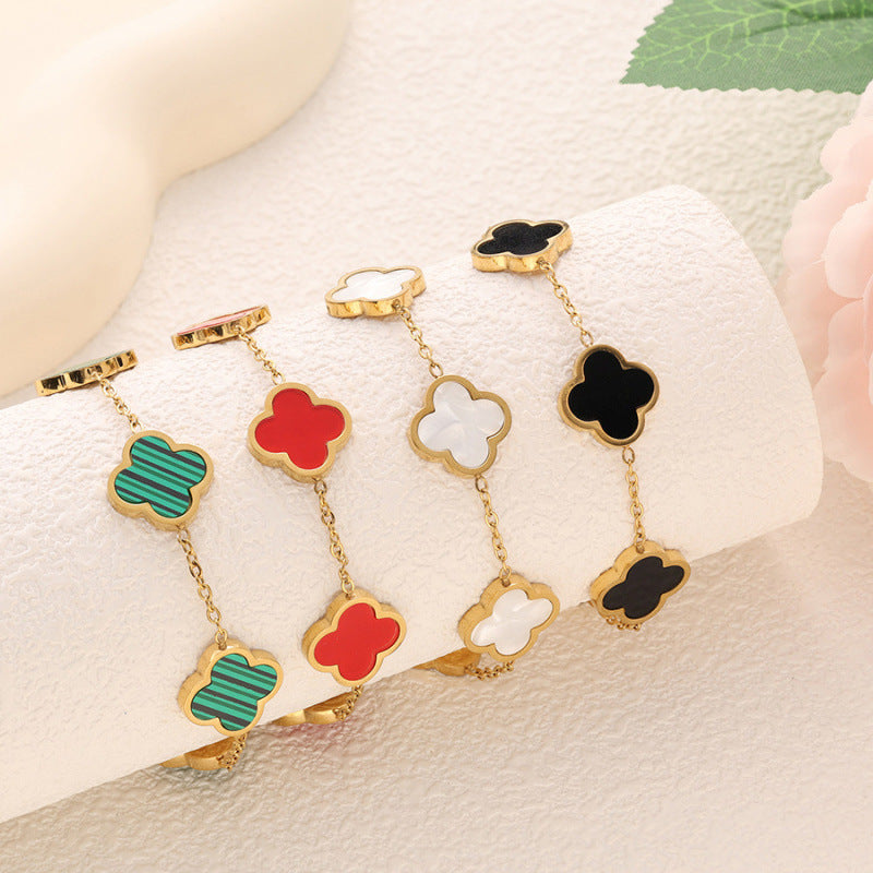 Fashionable new four leaf clover titanium steel plated 18k gold bracelet with mother of pearl that does not fade 266