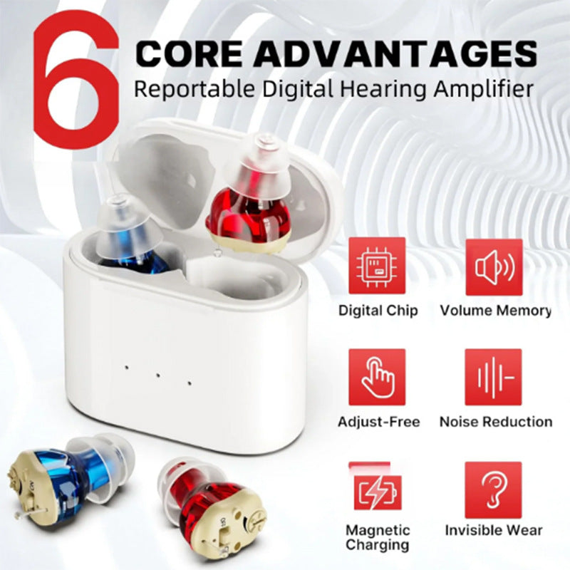 Magnetic charging compartment ear canal digital hearing aid noise reduction sound amplifier 254