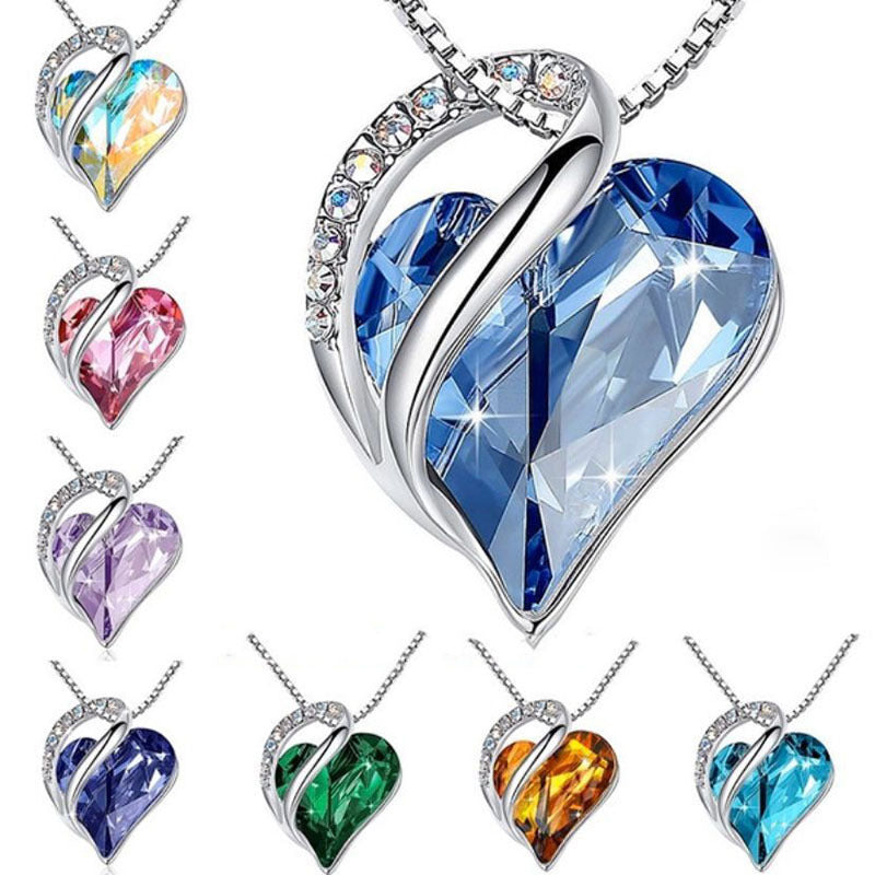Love shaped geometric birth stone necklace jewelry women's collarbone chain gift 298