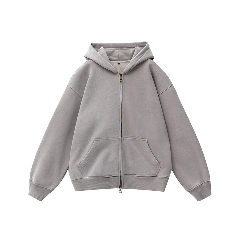 Fleece-lined Washed Vintage Hooded Sweater 053