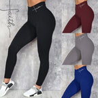 Hip lifting elastic high waisted letter printed leggings 065
