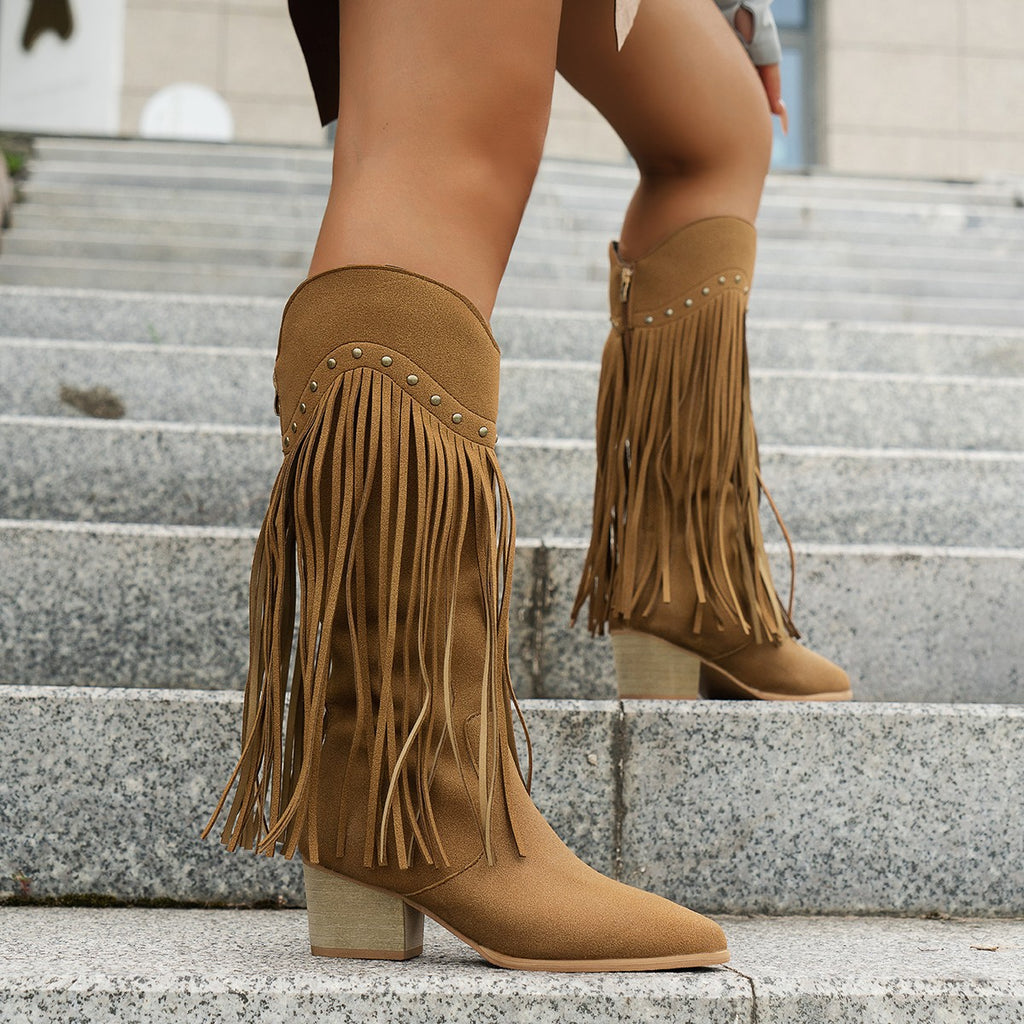 Women's boots tassel fashion boots sexy retro western long boots 104