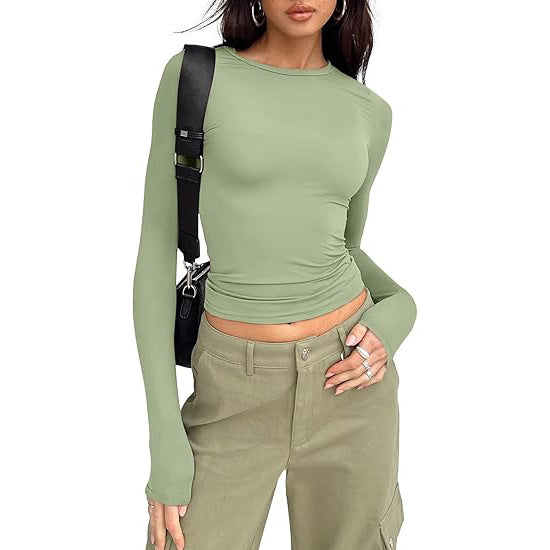 Women's base layer top, short-sleeved slim fit, long-sleeved basic round neck top, slim fit, milk silk women's clothing 458