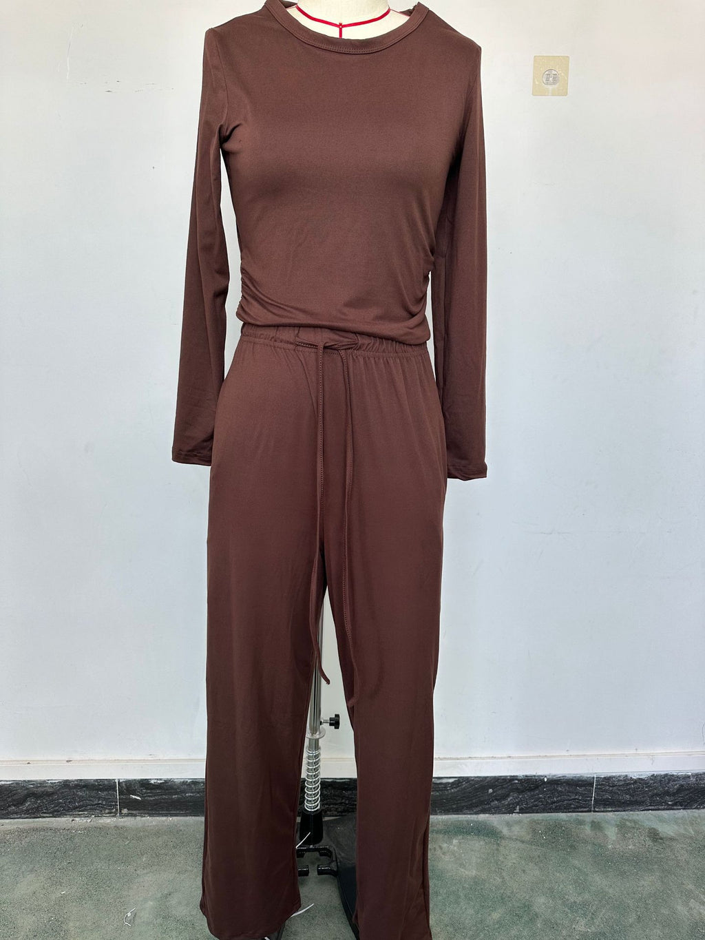 Solid color casual long-sleeved suit top and high-waisted wide-leg pants sportswear 451