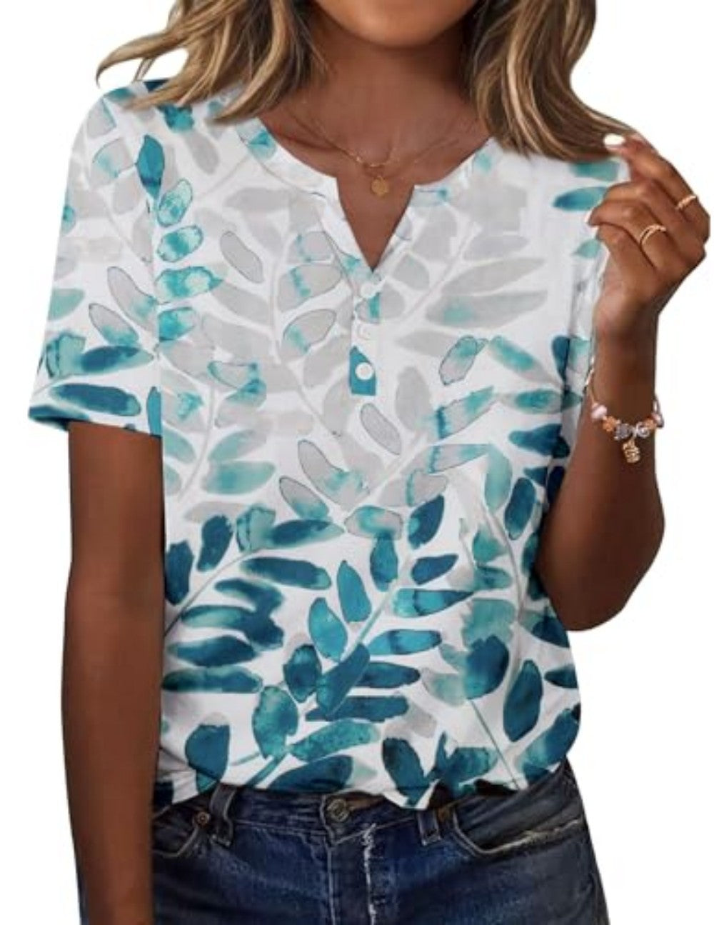 New fashionable, trendy, casual, versatile, high-quality short-sleeved button V-neck T-shirt 481