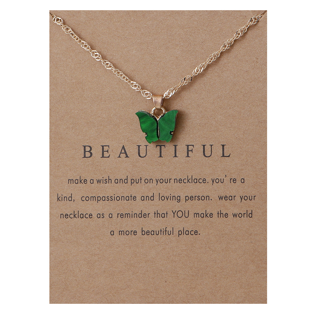 Acrylic butterfly pendant necklace collarbone chain accessory 296