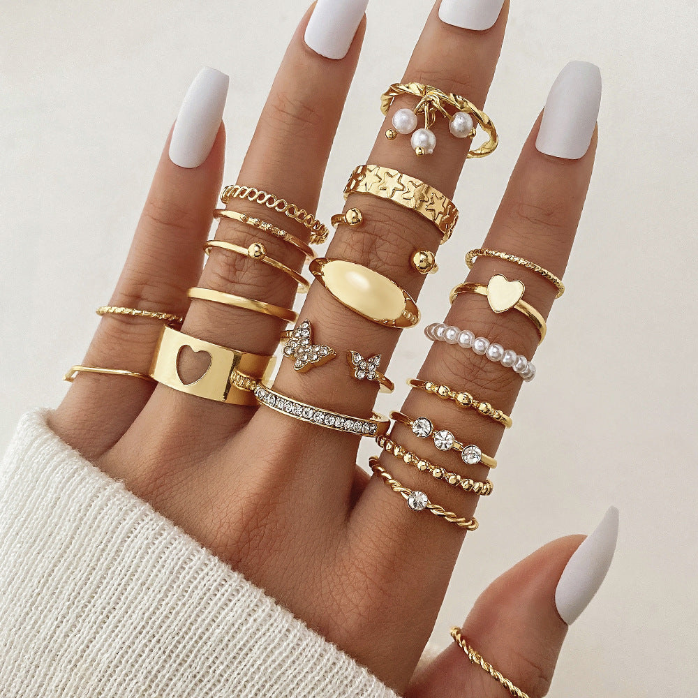Electrophoretic Black Butterfly Diamond Set Ring Pearl Ring 289