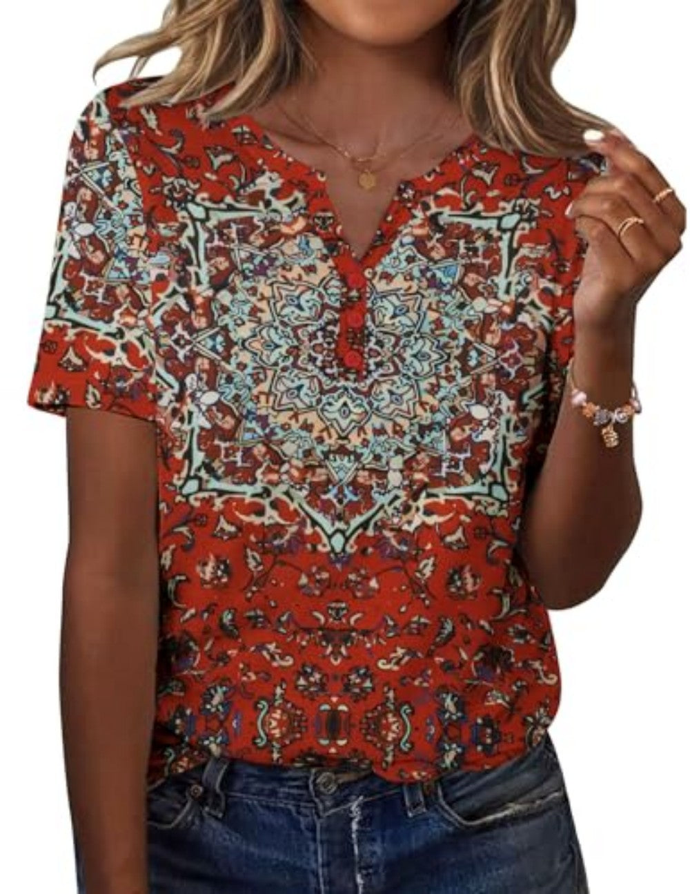 New fashionable, trendy, casual, versatile, high-quality short-sleeved button V-neck T-shirt 481