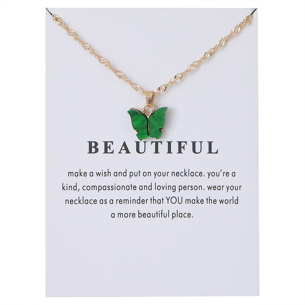 Acrylic butterfly pendant necklace collarbone chain accessory 296