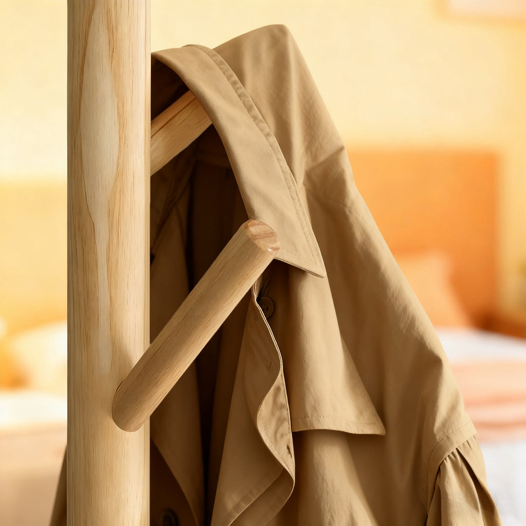 Solid wood coat rack, floor-standing, simple household clothes rack, living room bag rack 602