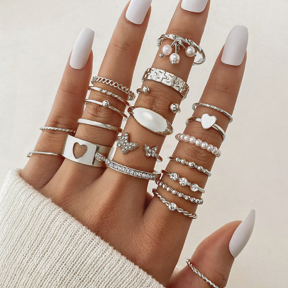 Electrophoretic Black Butterfly Diamond Set Ring Pearl Ring 289
