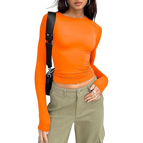 Women's base layer top, short-sleeved slim fit, long-sleeved basic round neck top, slim fit, milk silk women's clothing 458