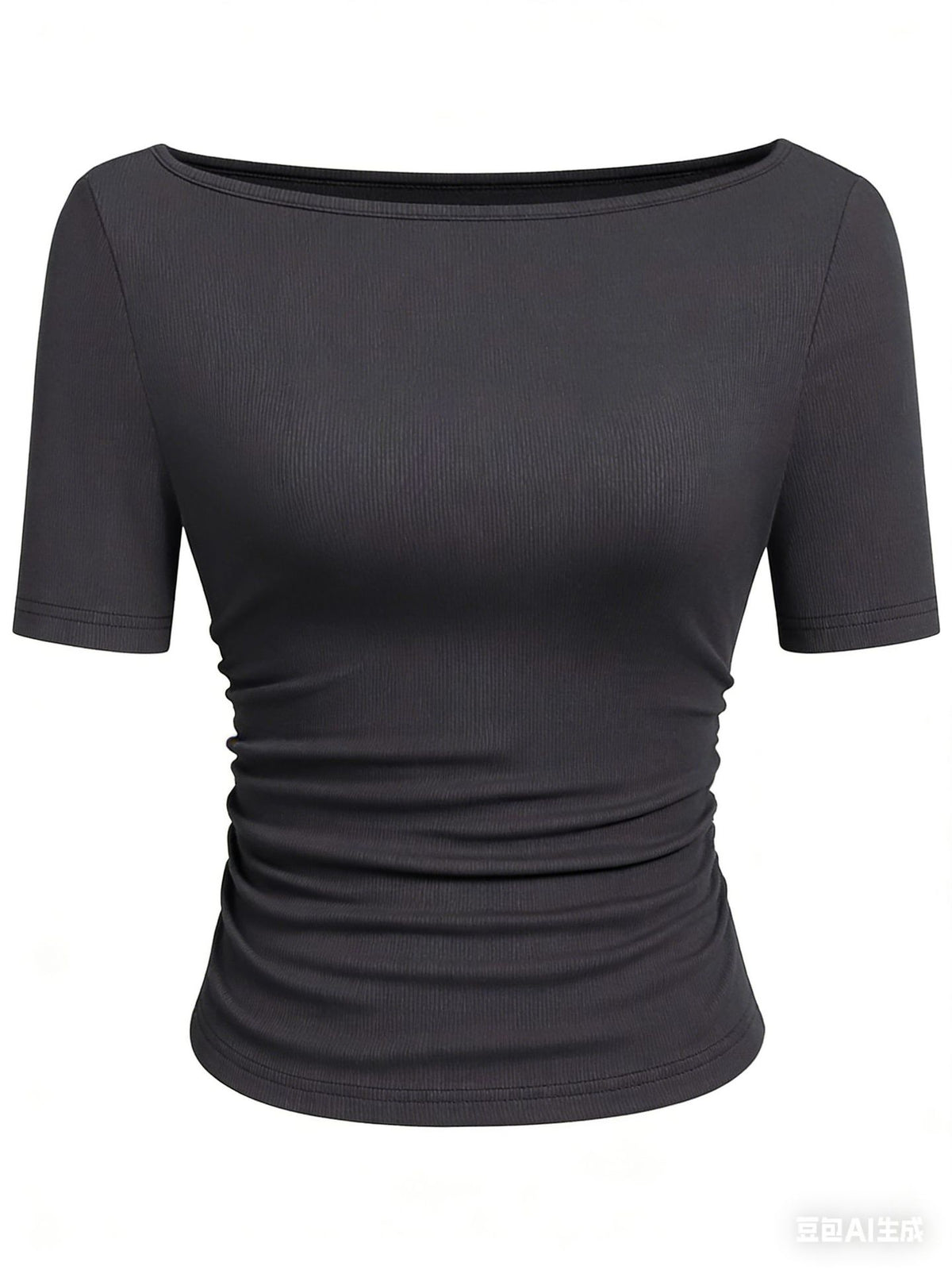Solid color boat neck bell sleeve T-shirt for women 452