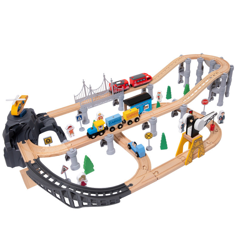 High speed rail wooden track car simulation electric train wooden small train toy package 206