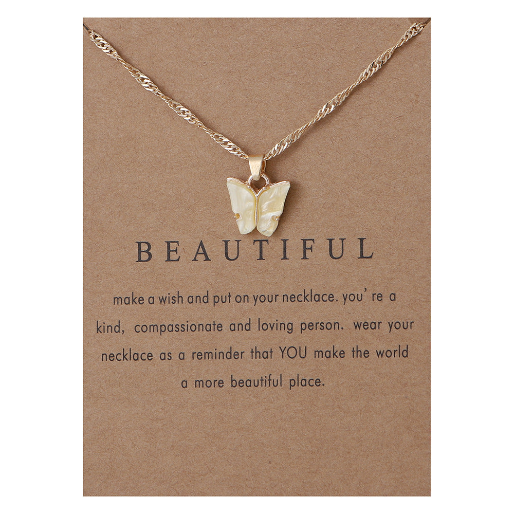 Acrylic butterfly pendant necklace collarbone chain accessory 296