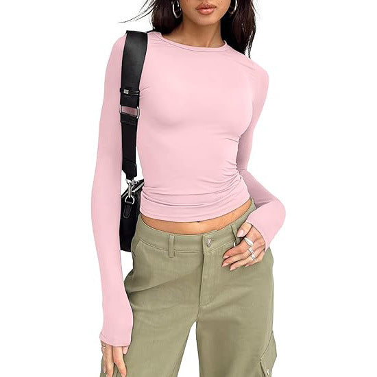 Women's base layer top, short-sleeved slim fit, long-sleeved basic round neck top, slim fit, milk silk women's clothing 458