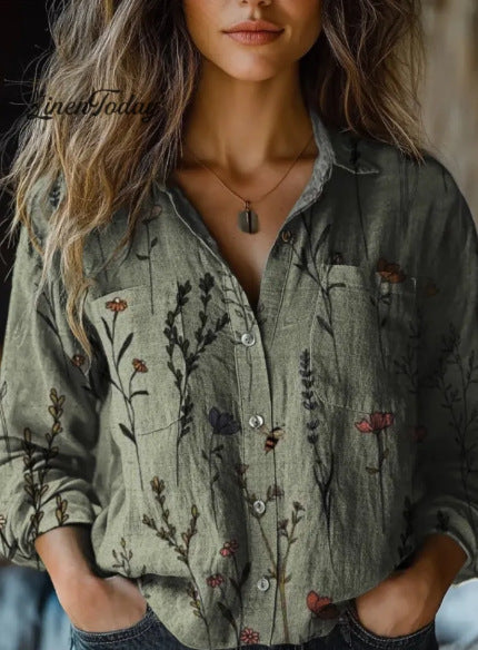Women's shirt top V-neck printed shirt 082