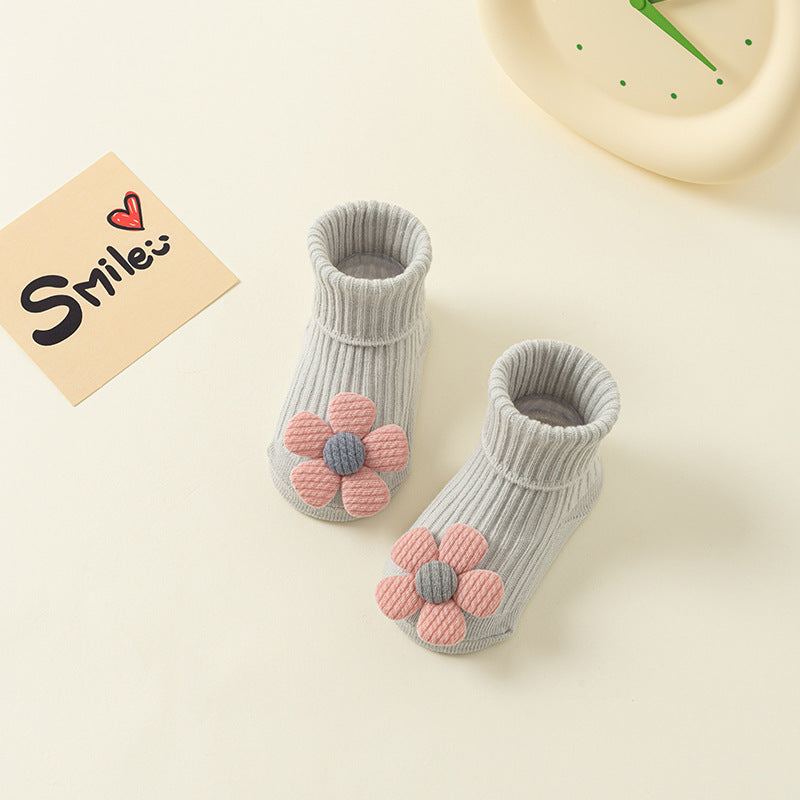 Newborn baby A-type cotton adhesive anti slip cartoon floor socks 075