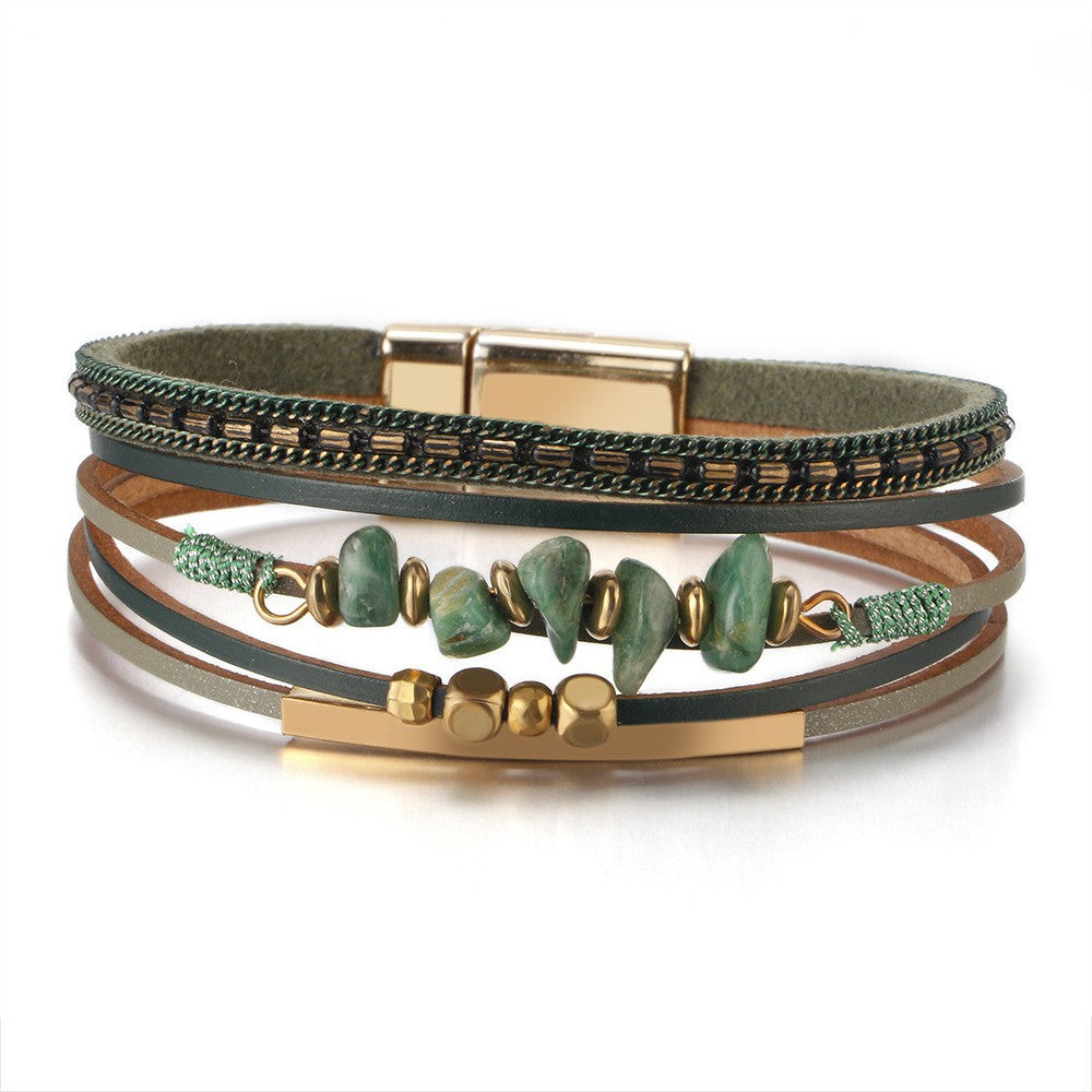 Bohemian hand woven leather bracelet, multi-layer PU bracelet 297