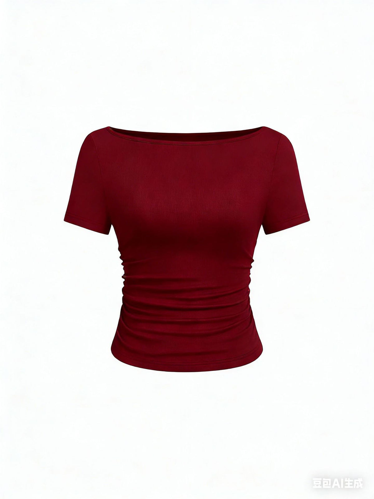 Solid color boat neck bell sleeve T-shirt for women 452