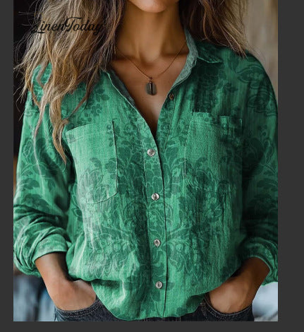 Women's shirt top V-neck printed shirt 082