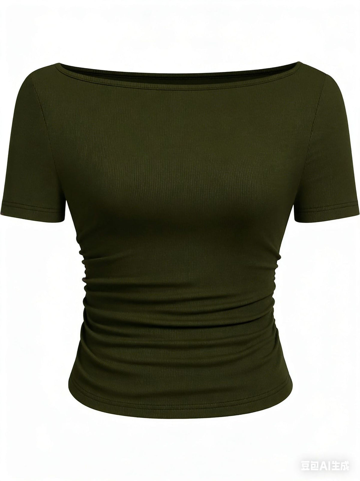 Solid color boat neck bell sleeve T-shirt for women 452