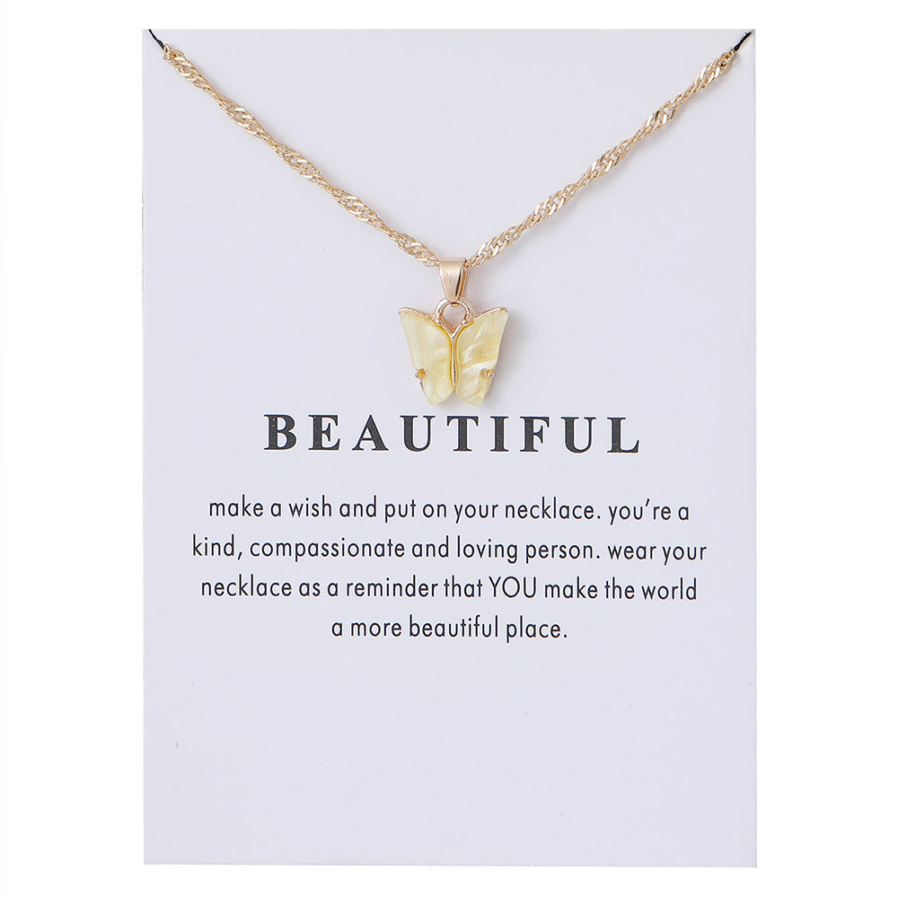 Acrylic butterfly pendant necklace collarbone chain accessory 296
