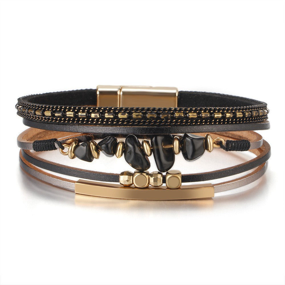 Bohemian hand woven leather bracelet, multi-layer PU bracelet 297