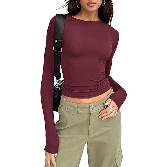 Women's base layer top, short-sleeved slim fit, long-sleeved basic round neck top, slim fit, milk silk women's clothing 458