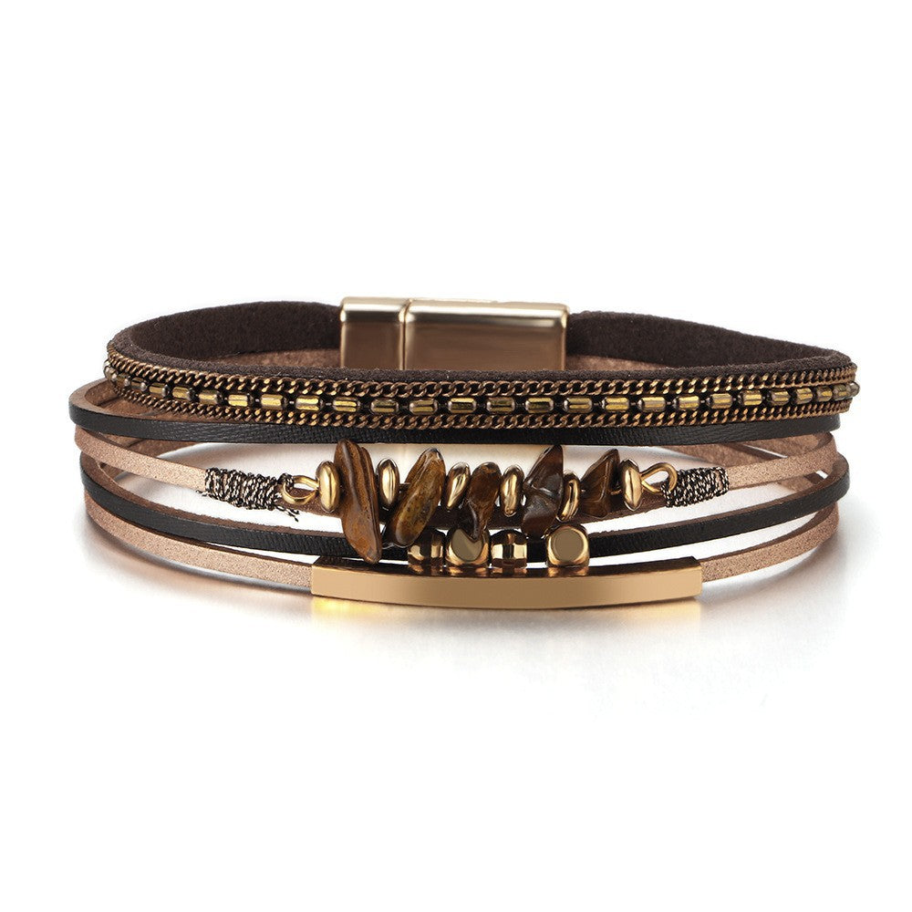 Bohemian hand woven leather bracelet, multi-layer PU bracelet 297