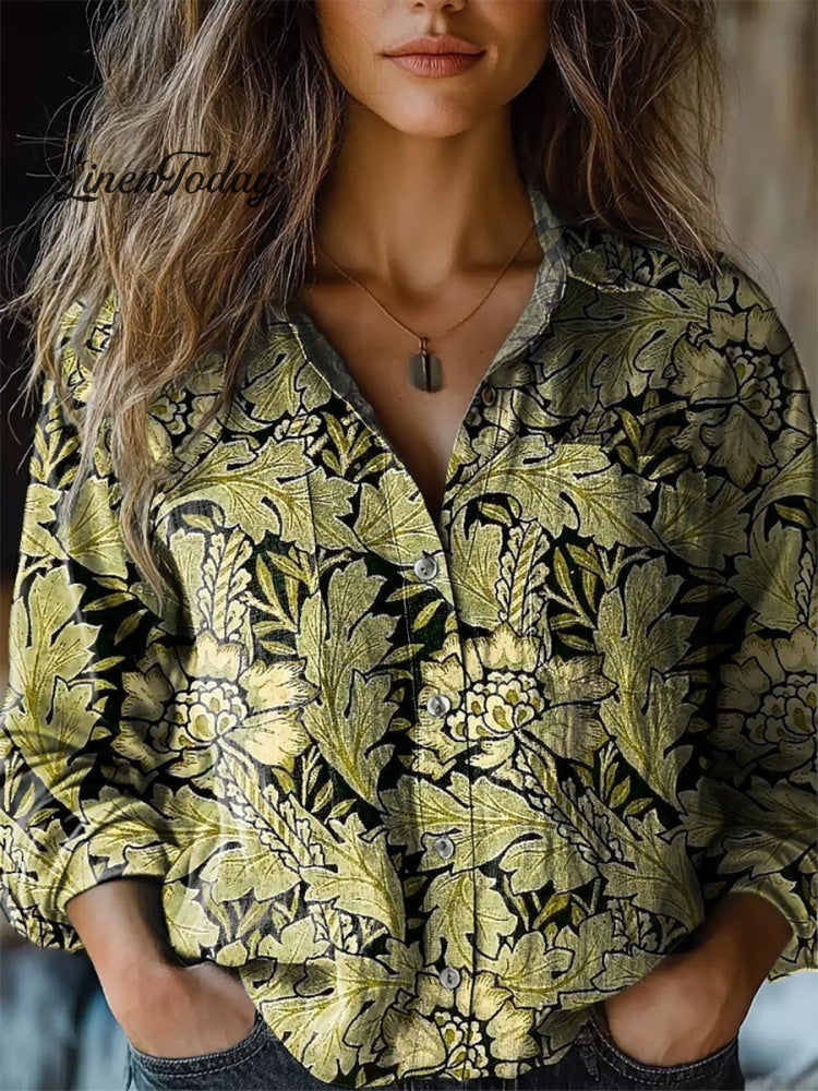 Women's shirt top V-neck printed shirt 082
