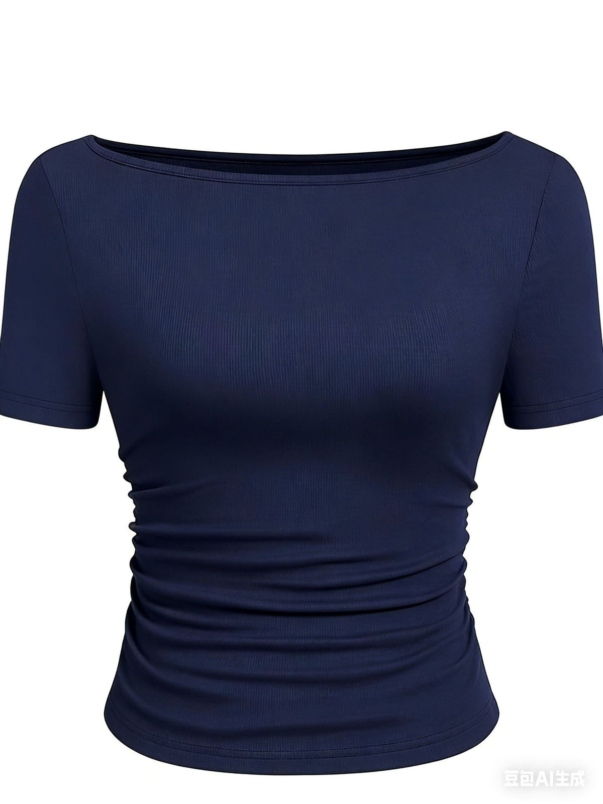 Solid color boat neck bell sleeve T-shirt for women 452