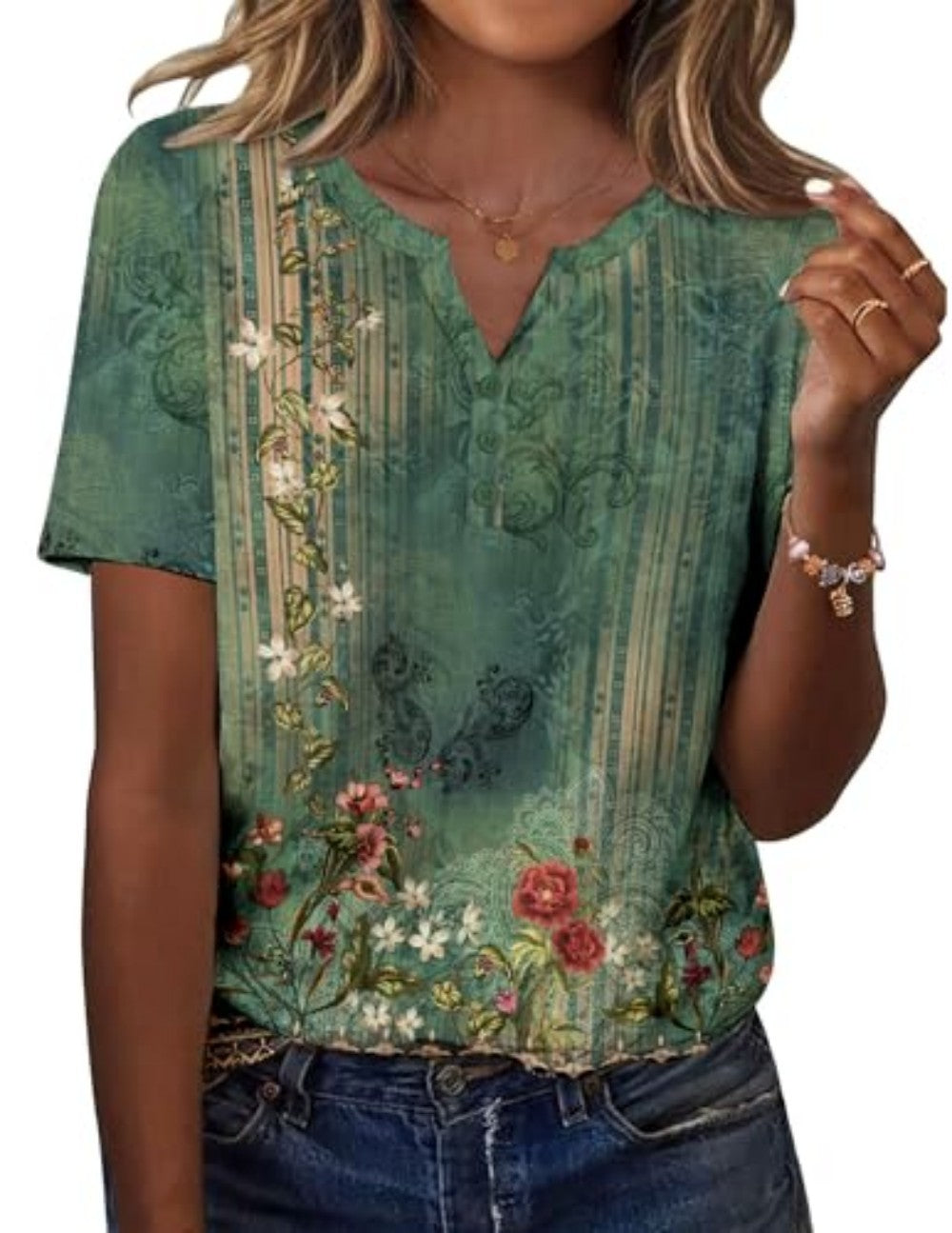 New fashionable, trendy, casual, versatile, high-quality short-sleeved button V-neck T-shirt 481