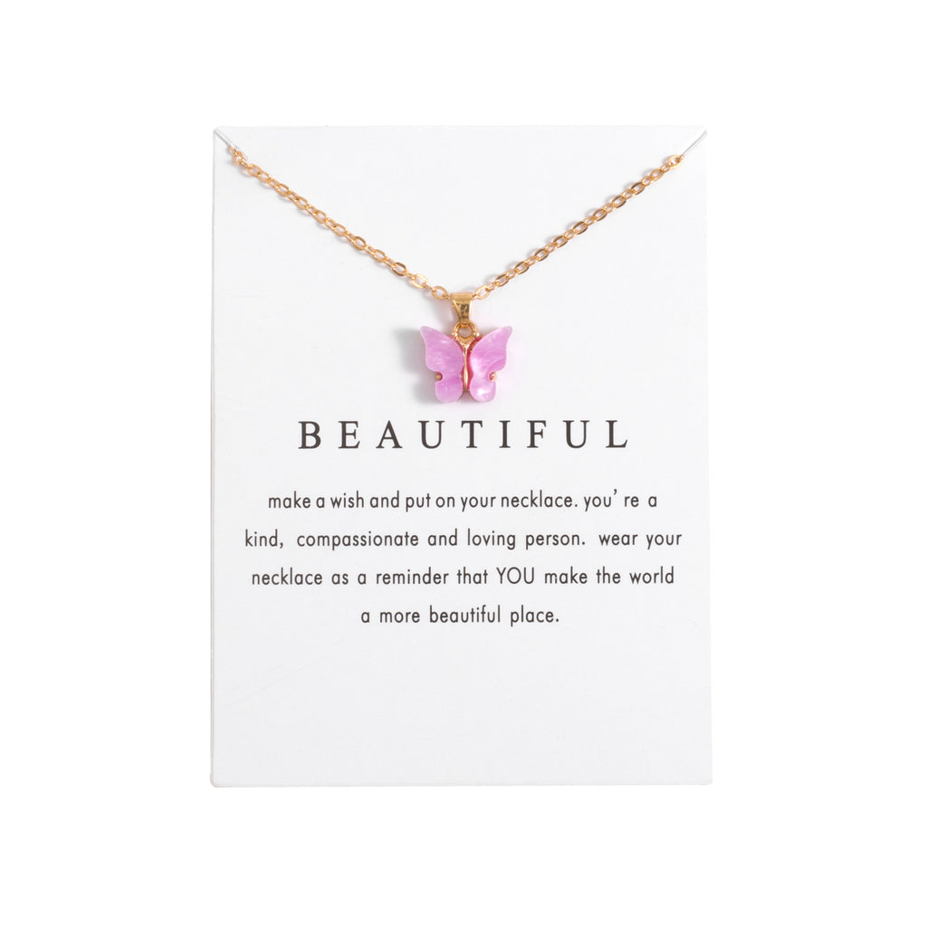 Acrylic butterfly pendant necklace collarbone chain accessory 296