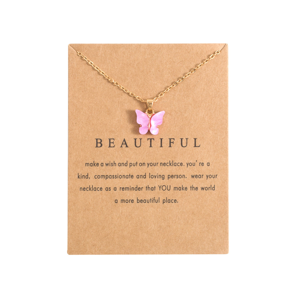 Acrylic butterfly pendant necklace collarbone chain accessory 296