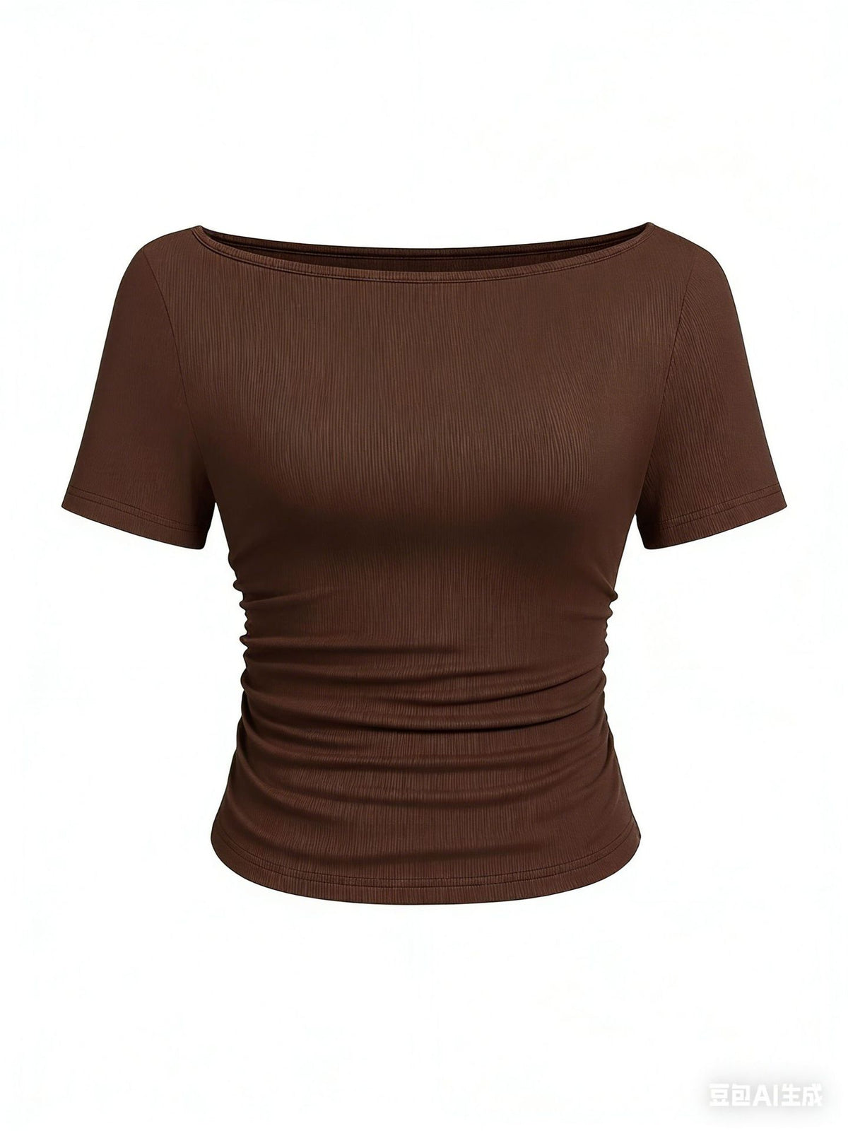 Solid color boat neck bell sleeve T-shirt for women 452