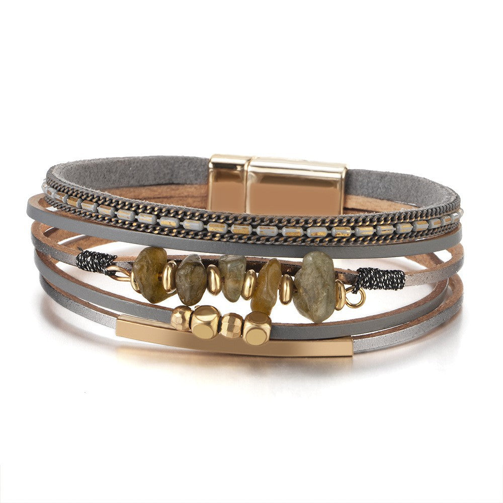 Bohemian hand woven leather bracelet, multi-layer PU bracelet 297