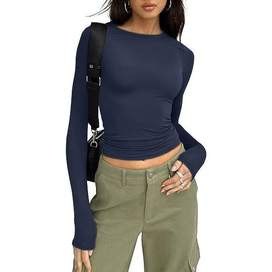 Women's base layer top, short-sleeved slim fit, long-sleeved basic round neck top, slim fit, milk silk women's clothing 458