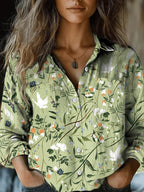 Women's shirt top V-neck printed shirt 082