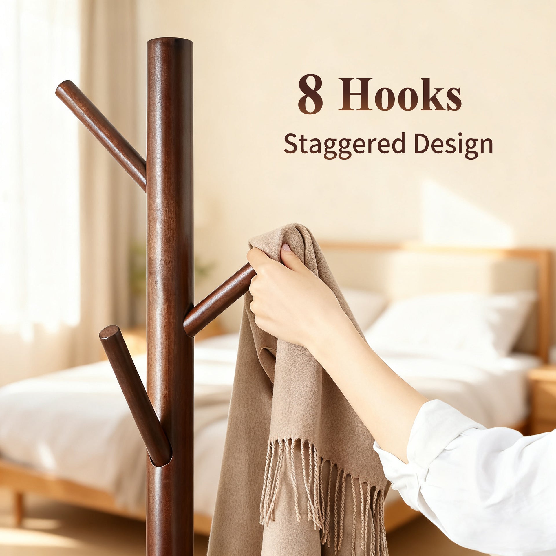 Solid wood coat rack, floor-standing, simple household clothes rack, living room bag rack 602