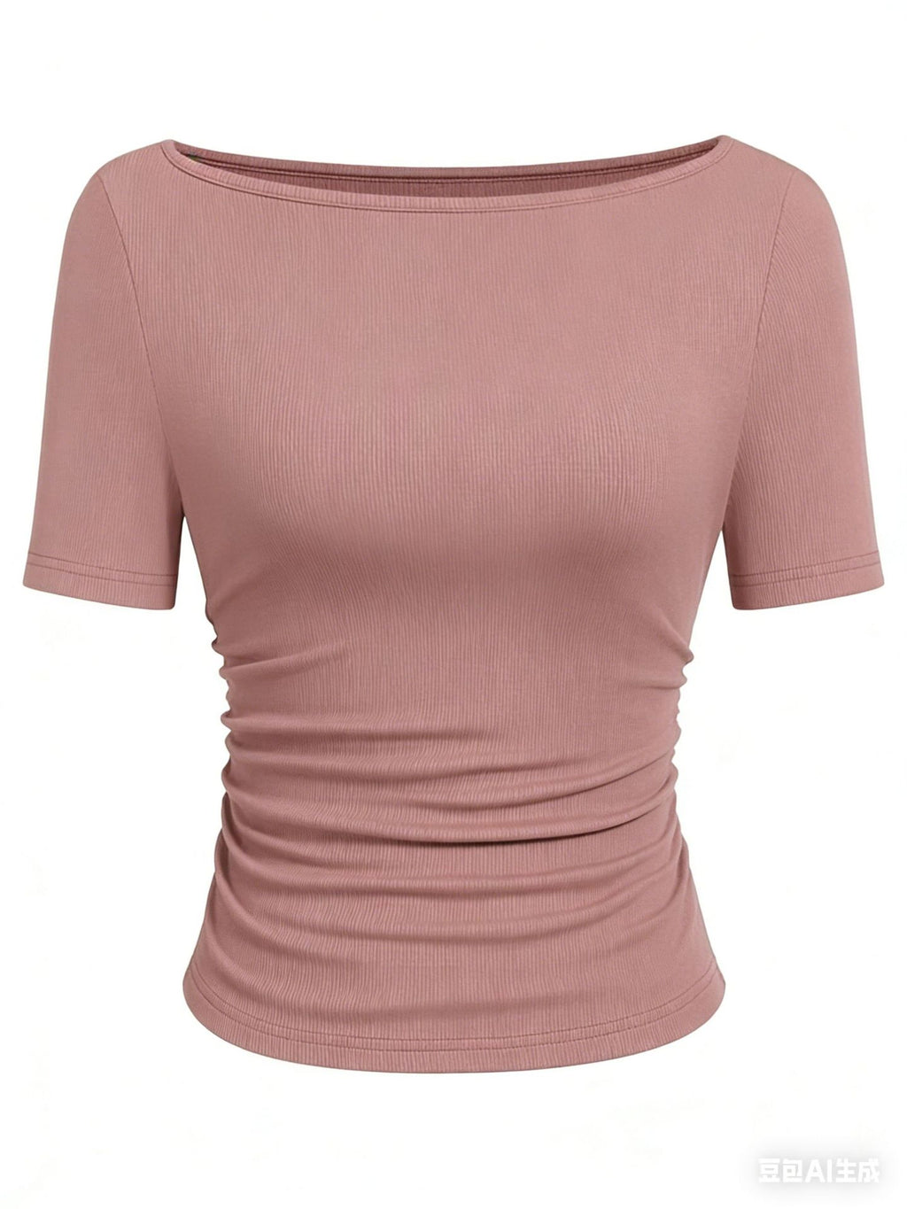 Solid color boat neck bell sleeve T-shirt for women 452