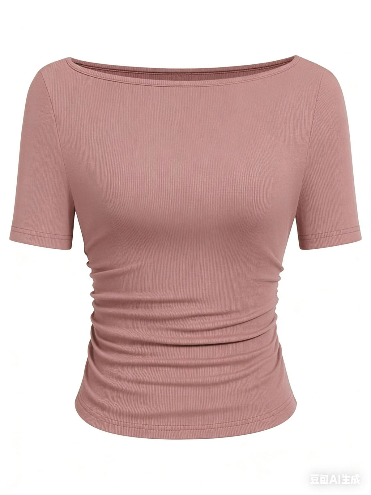 Solid color boat neck bell sleeve T-shirt for women 452