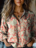 Women's shirt top V-neck printed shirt 082