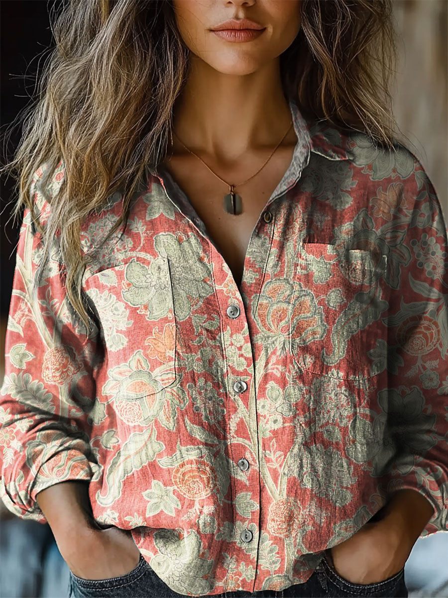 Women's shirt top V-neck printed shirt 082