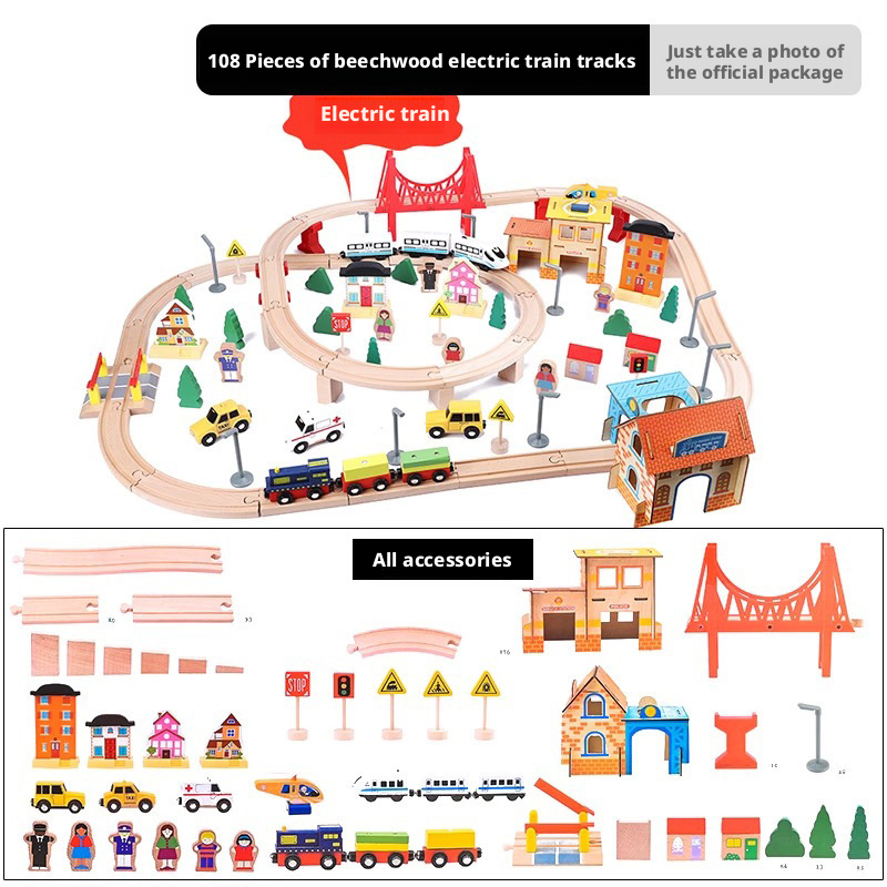 High speed rail wooden track car simulation electric train wooden small train toy package 206