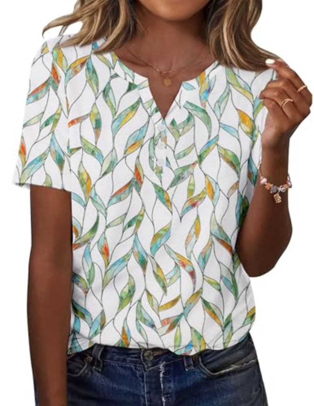 New fashionable, trendy, casual, versatile, high-quality short-sleeved button V-neck T-shirt 481
