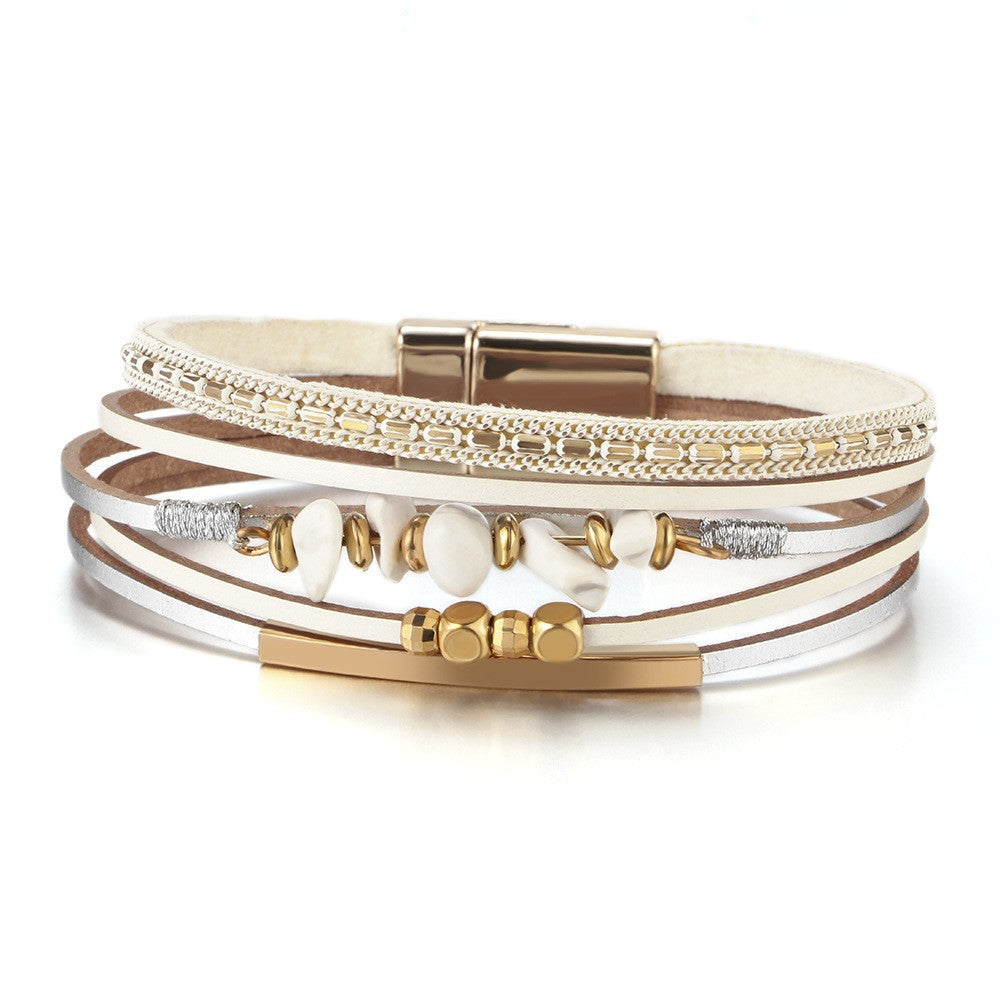 Bohemian hand woven leather bracelet, multi-layer PU bracelet 297